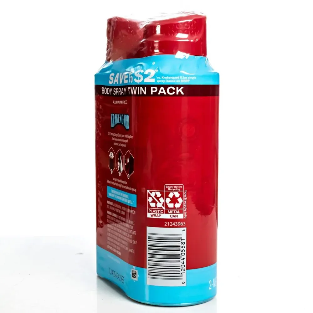 Old Spice Aluminum Free Body Spray for Men Krakengard - Pack of 2, 5.1 oz Each
